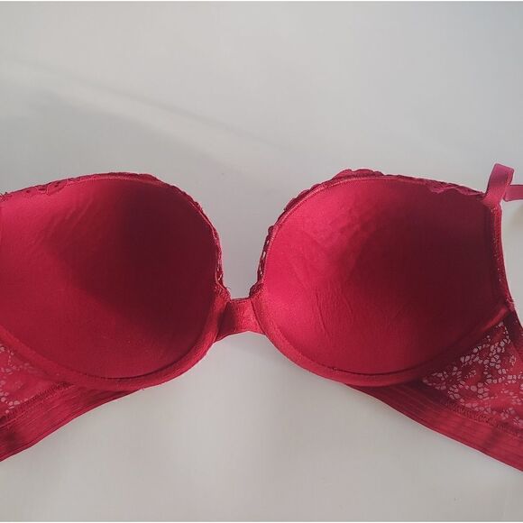 Victoria's Secret Very Sexy Push-Up Pigeonnant Red Lace Bra 32DD - Picture 4 of 8